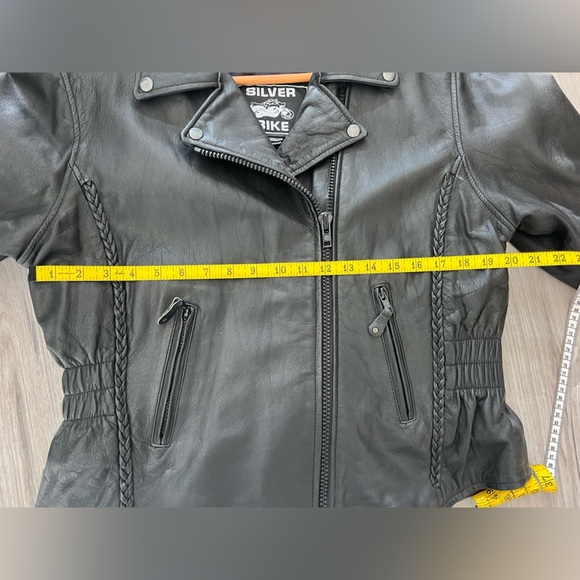 Women's Black Leather Motorcycle Jacket By Silver Bike Zip Out Liner Size XL - Picture 11 of 16
